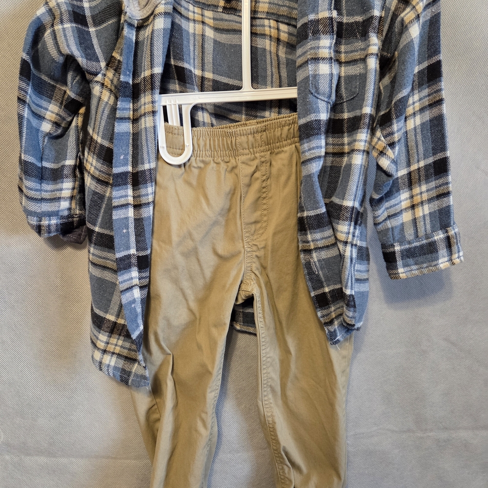 Kids Headquarters Blue Plaid Shirt and Tan Pants Set